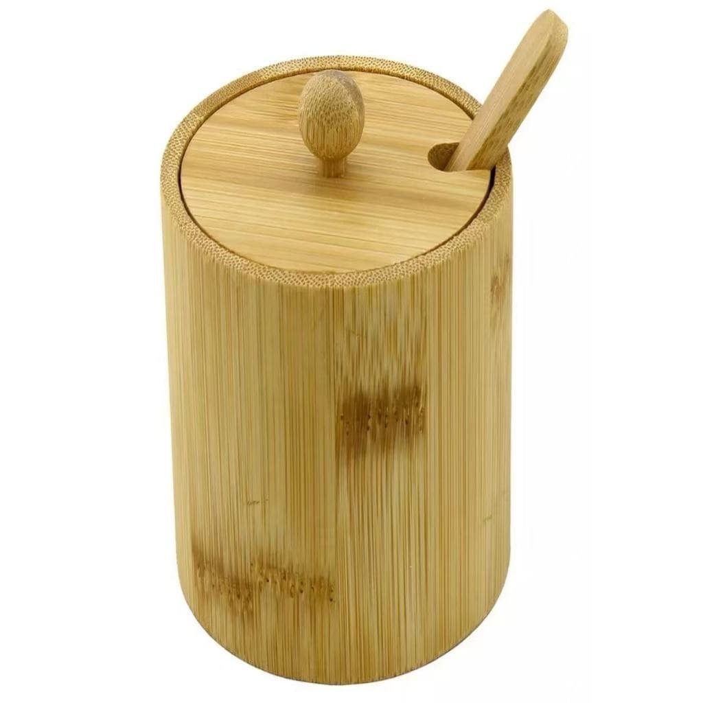 Açucareiro Saleiro Em Bambu Com Colher E Tampa