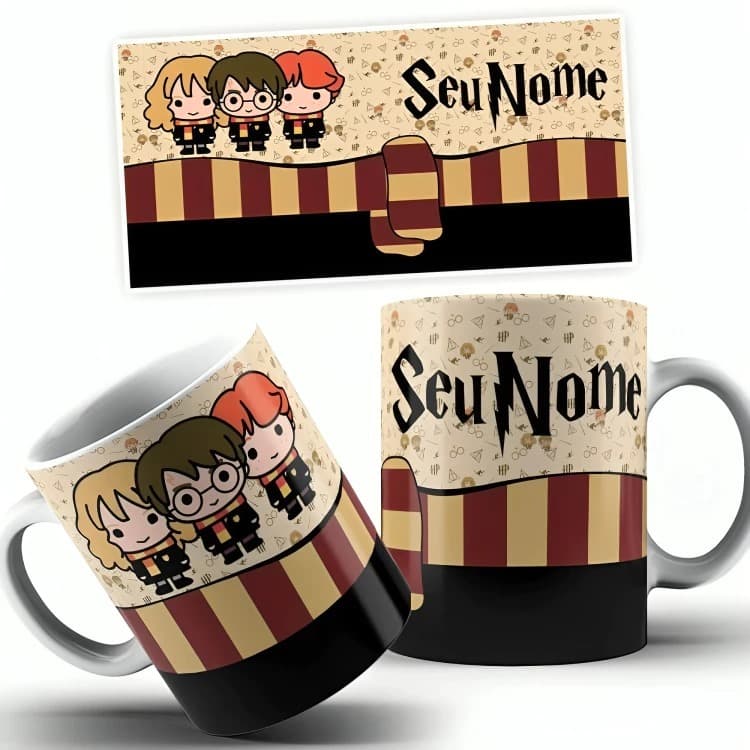 Caneca _Porcelana _Personalizada_ | Harry Potter_ Cut Cartoon_ Com Nome | Xicara_Copo _ Envio Rapido