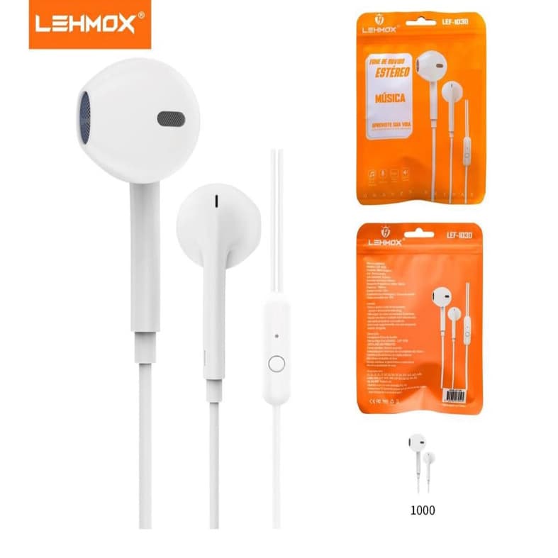 Fone de Ouvido LEHMOX com Microfone, Cancelamento de Ruídos, Com Entrada P3 - LEF-1030