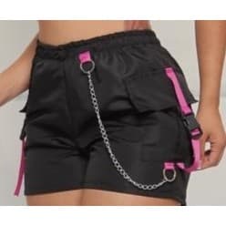 Short Shortinho Cargo Tactel Faixas COLORIDAS PREMIUM com Bolsos e Corrente