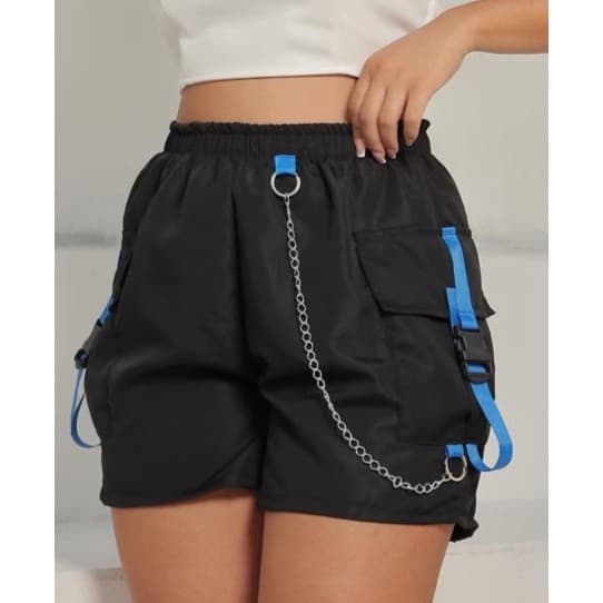 Short Feminino Cargo Tactel Moda Gringa Bolsos Laterais