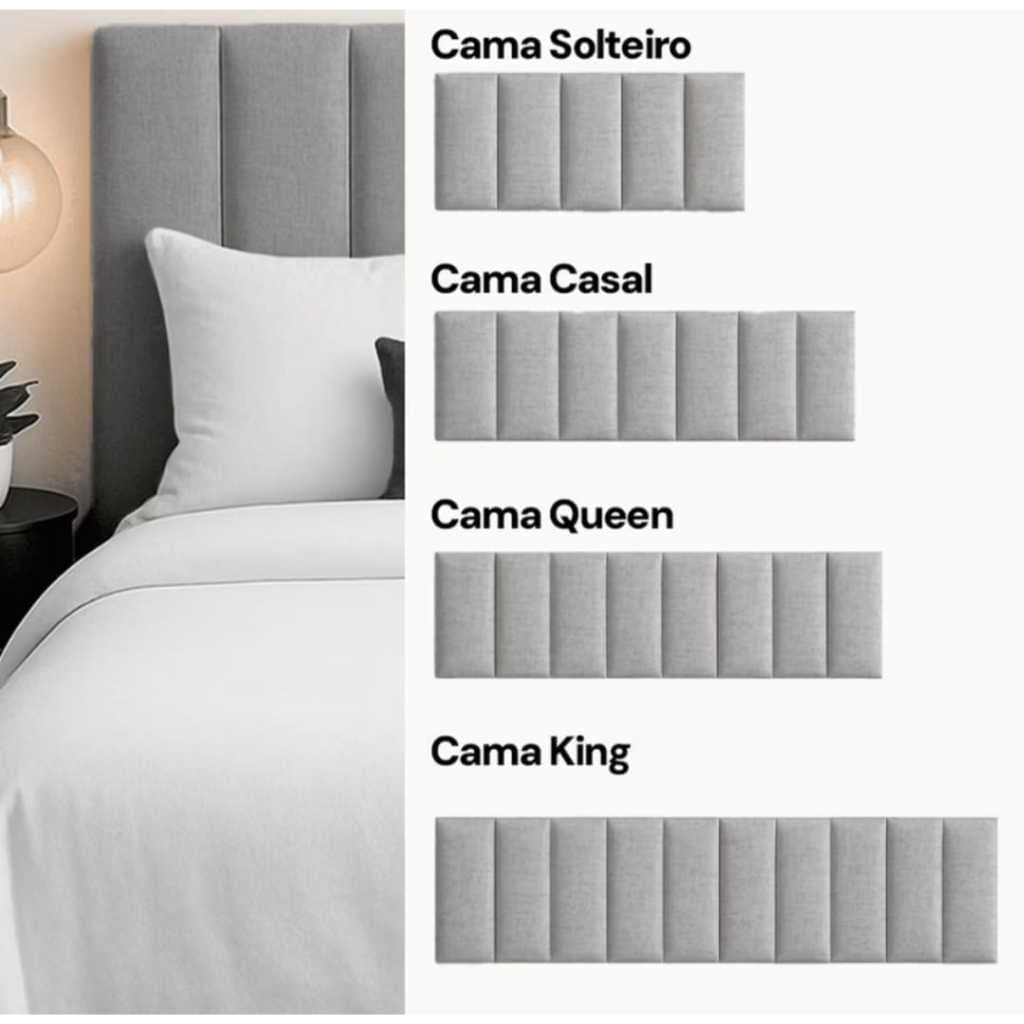 Kit Cabeceira Modular Estofada Auto Colante Para Cama Solteiro Casal Queen King 45x20