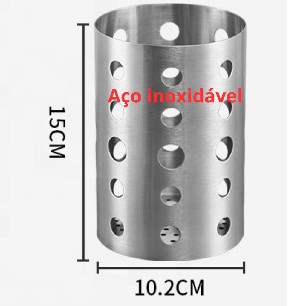 Escorredor de Talheres em Inox Preto Redondo Clink Porta Talheres Escorredor Vazado Inox