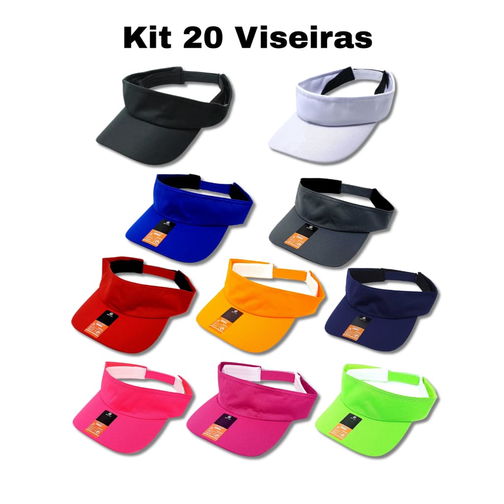 Kit 20 Viseiras Lisa Dry Fit Corrida Praia Caminhada Proteção UV Boné Esporte Masculina e Feminino Ajustável