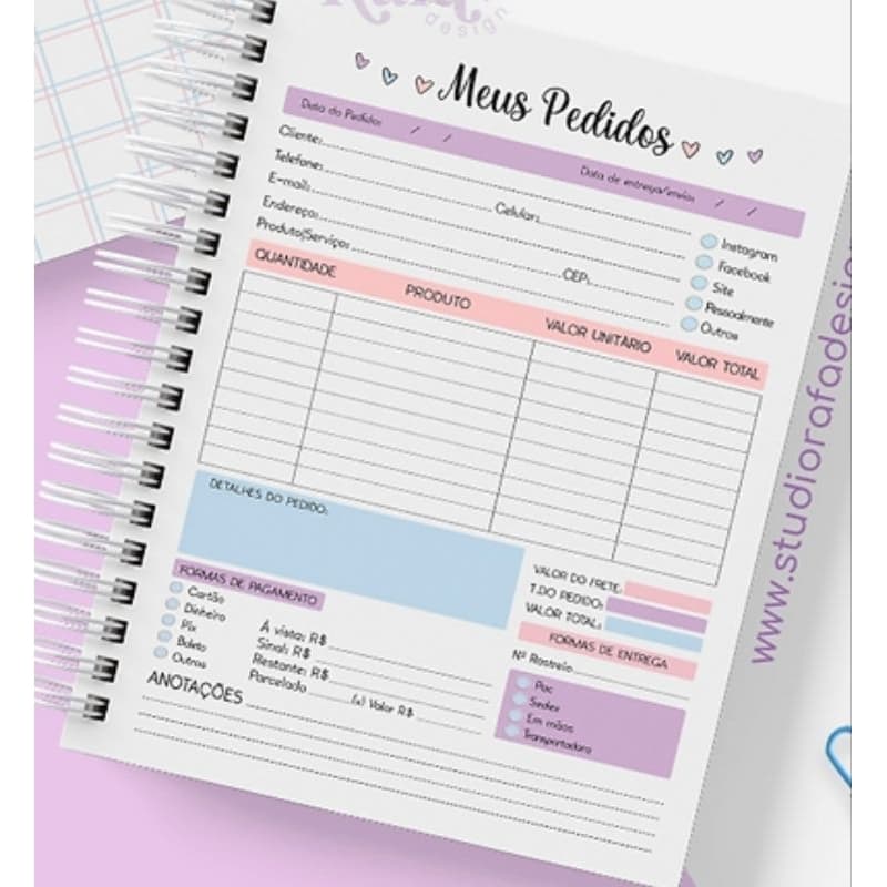 Agenda de Pedidos personalizada espiral simples - capa fotográfica - 200 páginas