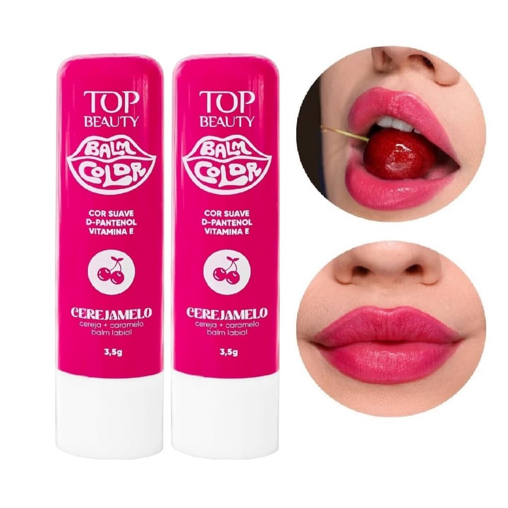 Kit 2 Balm Color Top Beauty Cerejamelo 3,5g – Hidratação com cor, aroma doce e cuidado diário!