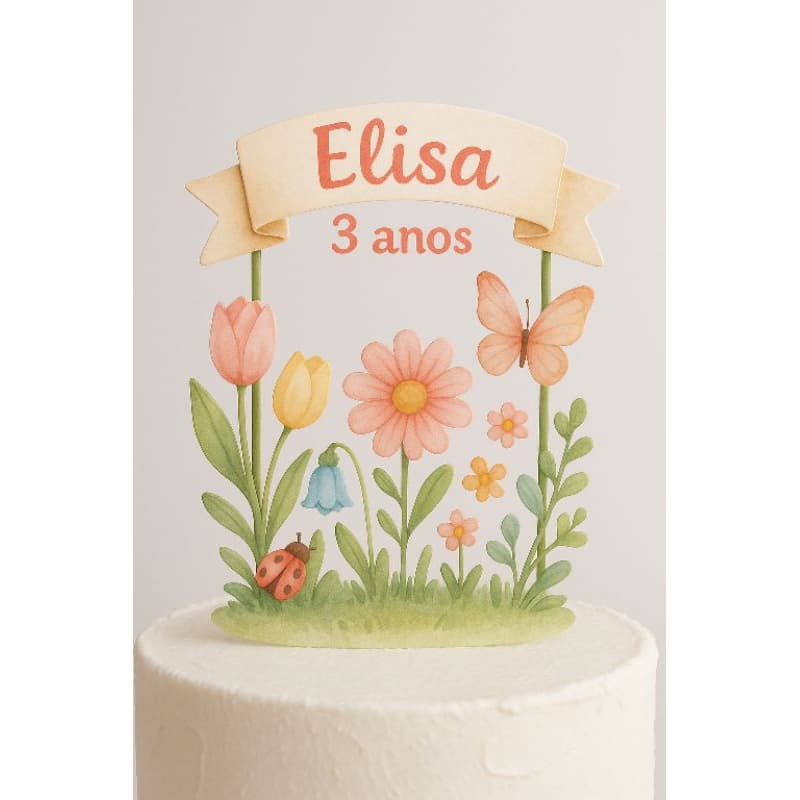 ENVIO IMEDIATO - Kit Topo de Bolo Jardim Encantado - Topper de Bolo Jardim das Borboletas - Decoração de Bolo Jardim