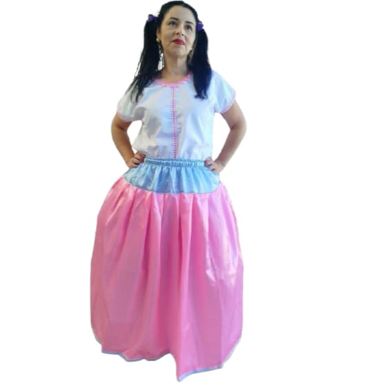 Saia  Rosa  Erê Cosme Damião Umbanda e Candomblé 3 metros de roda Cetim e Oxford, Microfibra Todas as Cores.