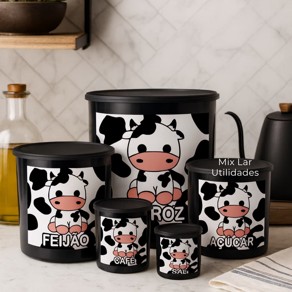 Kit potes de mantimentos para cozinha 5 peças decorado