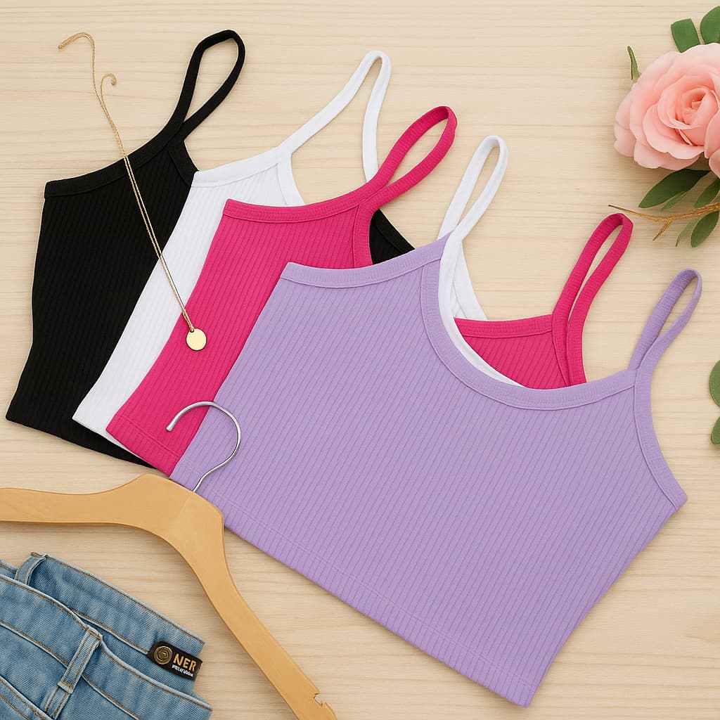Kit Top Feminino Regata Alcinha Canelada Básica Verão