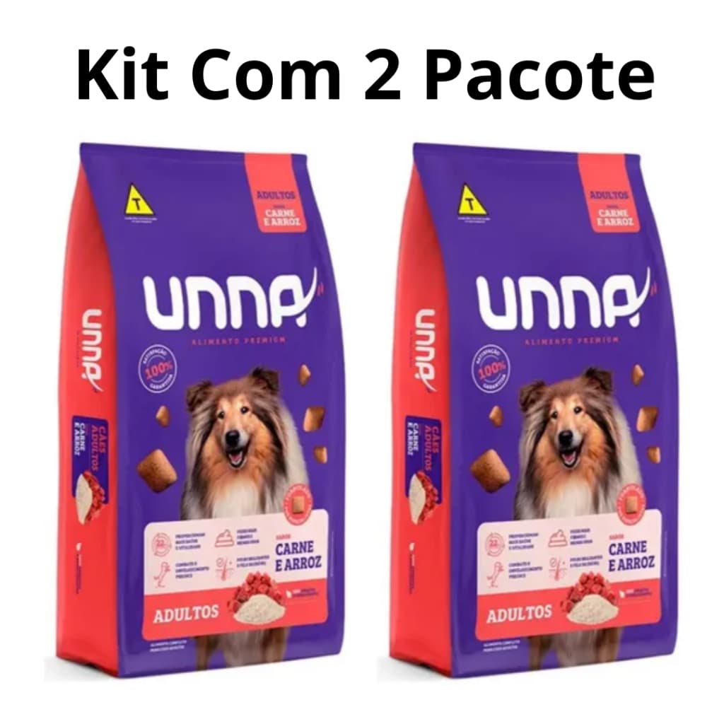 Kit 2 Pacote Ração Unna Cães Adulto Carne e Arroz 15kg – Nutrição Completa e Saborosa