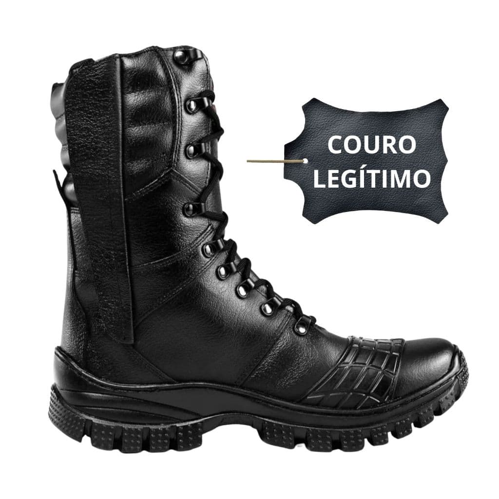 Bota Coturno Militar Couro Palmilha Em Gel Preto Moto Segurança Motociclista 4092 Protetor de Marcha