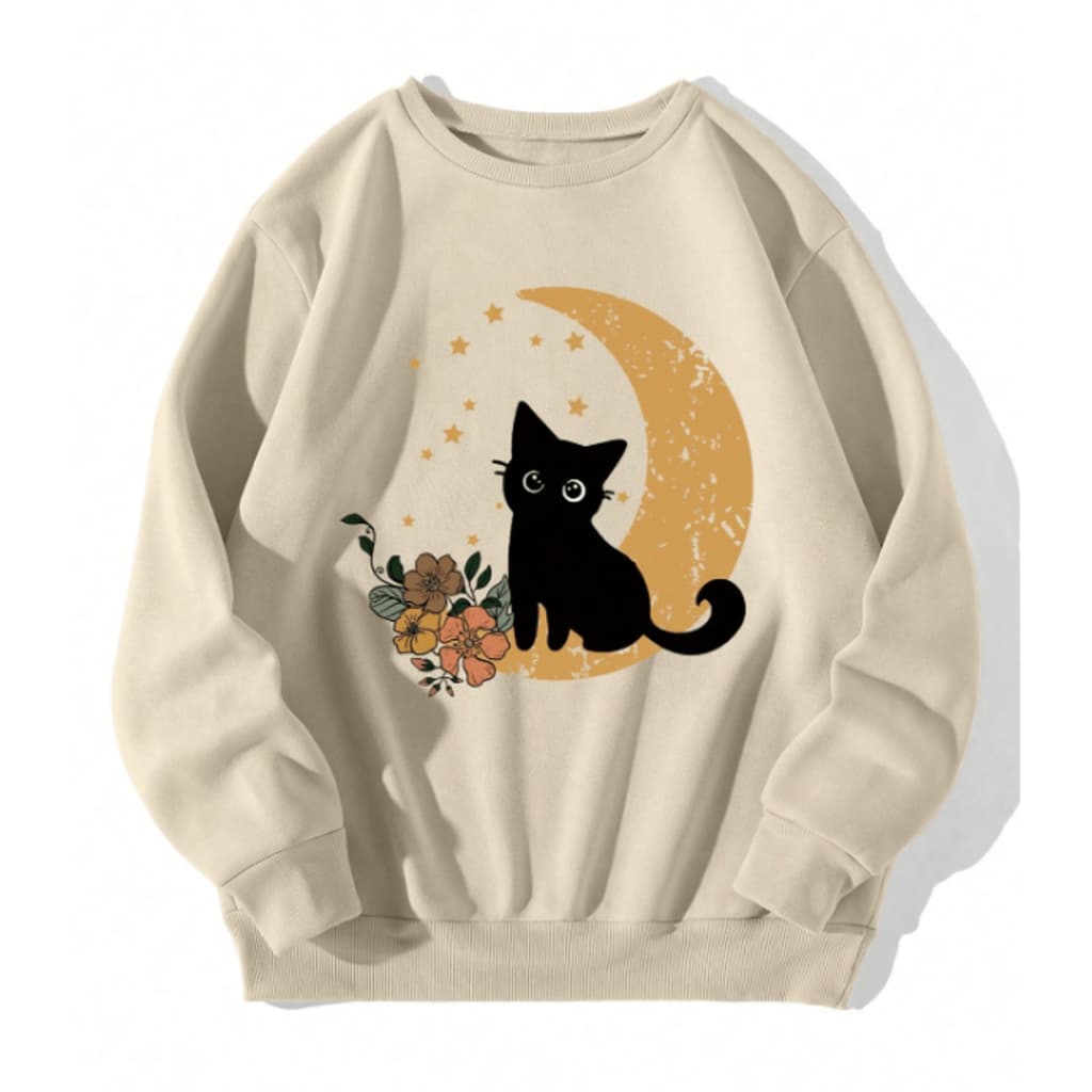 moletom gato oversized kawaii fofo sueter y2k cat lua mistico harajuku fleece quentinho peludinho