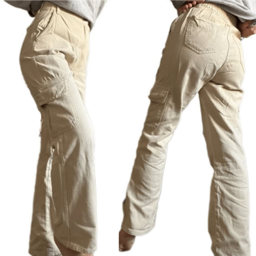 calça cargo jeans bege y2k vintage retro grunge alternativa wide leg bolsos street tech wear