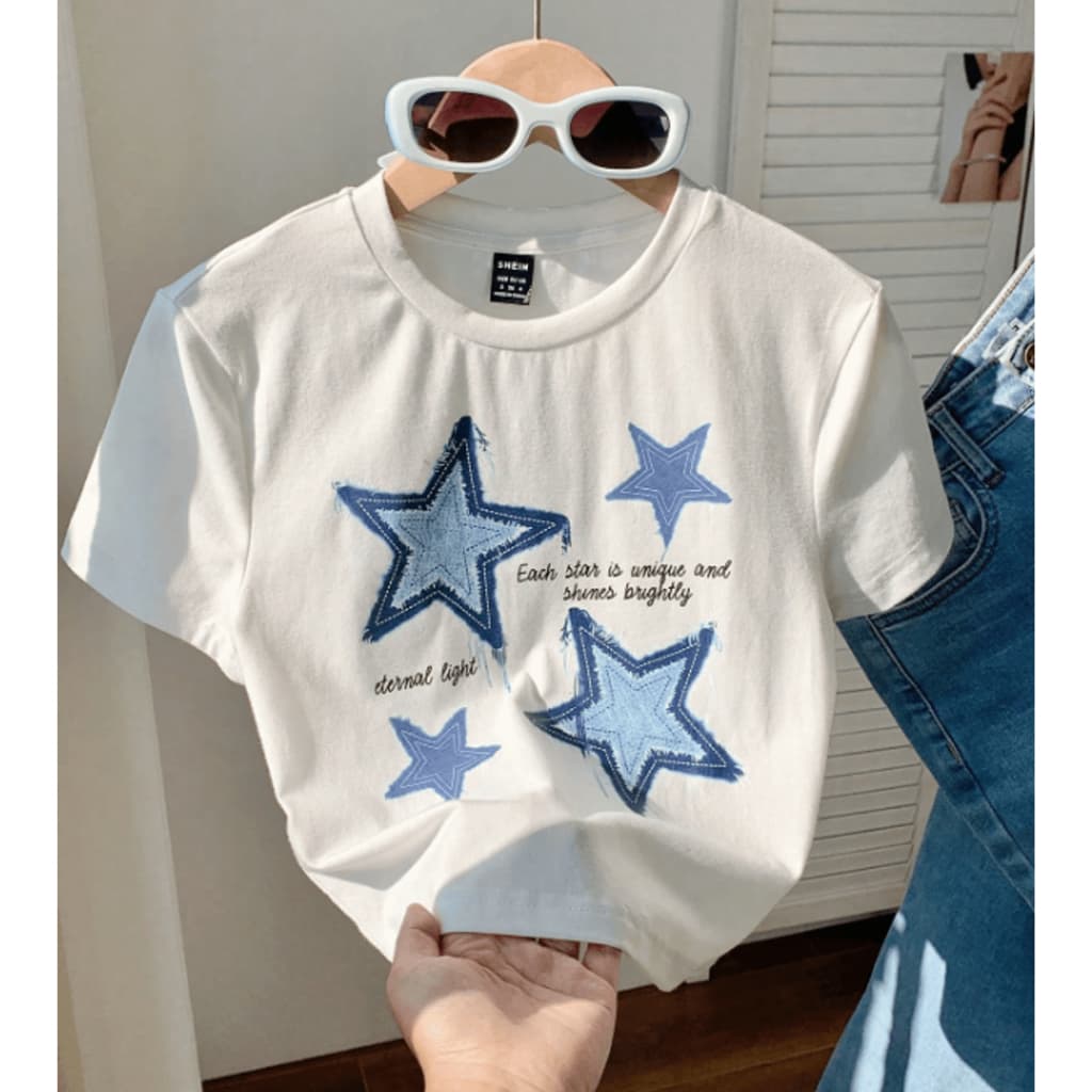 camiseta estrela azul manga curta minimalista grunge y2k kawaii coreano harajuku coquette aesthetic