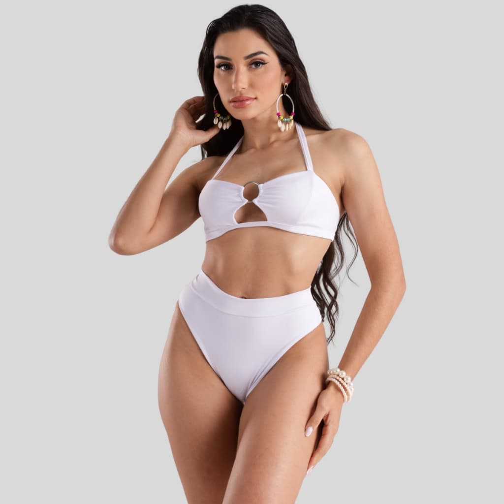 Biquíni Feminino Hot Pants Suplex Biquini Argola De Amarrar Cintura Alta Moda Praia Top
