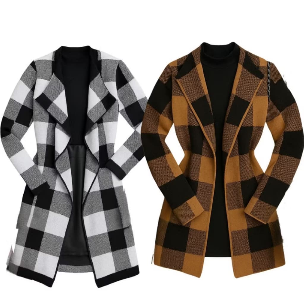 Cardigan Xadrez Casaco Kimono Sobretudo Tricô Feminino Moda Inverno
