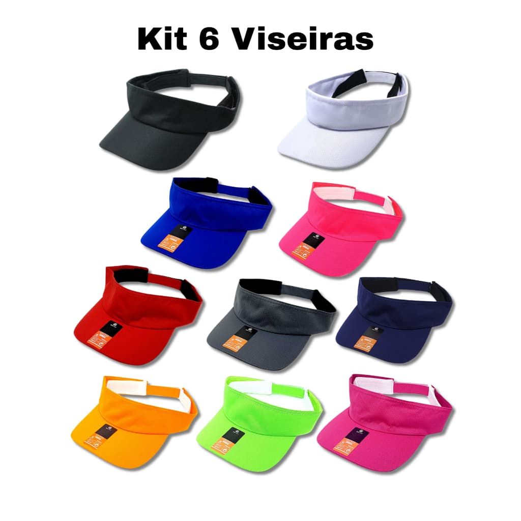 Kit 6 Viseiras Lisa Dry Fit Proteção UV Corrida Praia Caminhada Ajustável Boné Esporte Masculina e Feminino