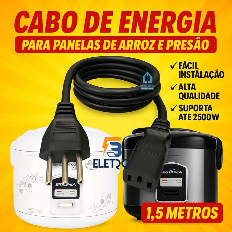 Cabo Tripolar de Força Super Reforçado das Panelas Elétricas Arroz e Pressão Mondial, Mallory, Philco e Britania