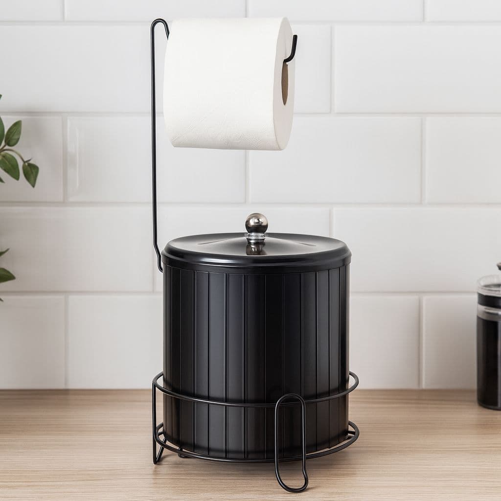 Suporte Para Papel Higiênico de Chão Com Lixeira 5L