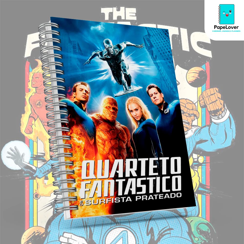 Caderno Quarteto Fantástico com brinde especial - Capa dura, impressão HD.