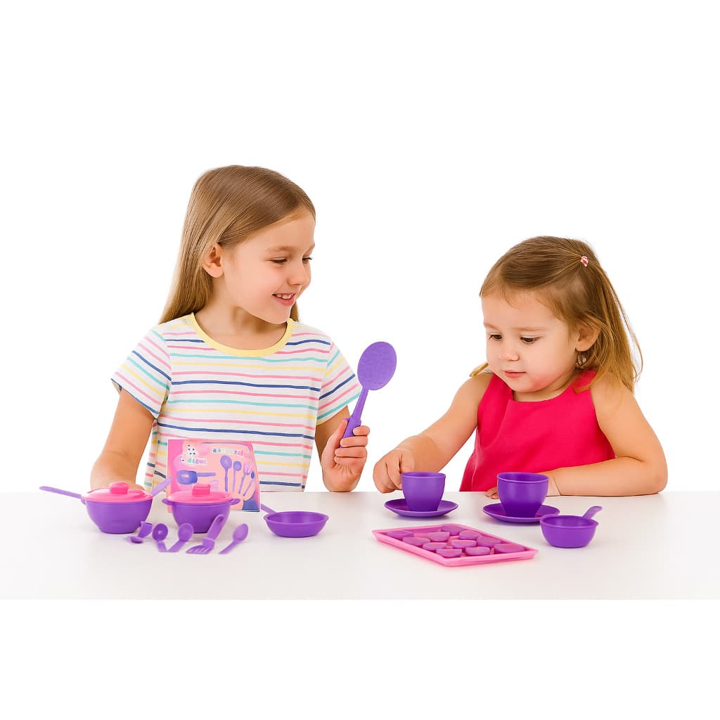 Kit Cozinha Brinquedo Infantil 28 - 30 peças Panelinhas Xícaras Colherzinha Faz de Conta Menina