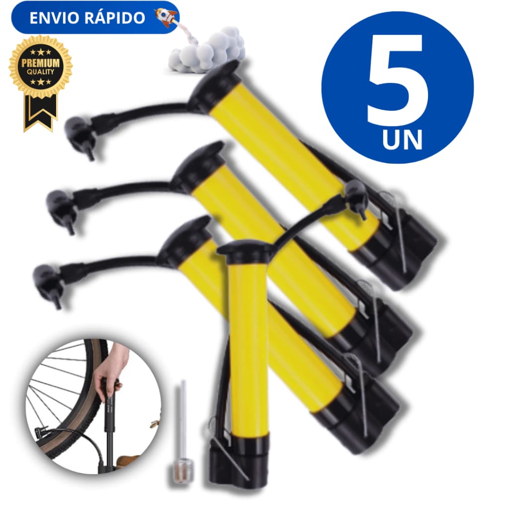 Kit 05 Bomba de Ar Vertical Com 1 Bico de Inflar Encher Pneu Bola Priscila Bicicleta 25cm Linha Resistente Premium