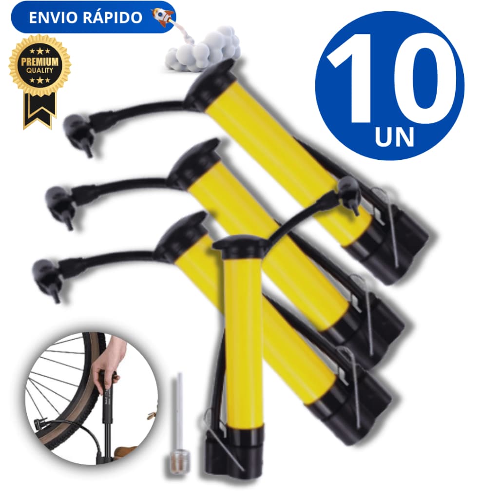 Jogo 10 Pçs Bomba de Ar Vertical Com 1 Bico de Inflar Encher Pneu Bola Priscila Bicicleta 25cm Linha Resistente Premium