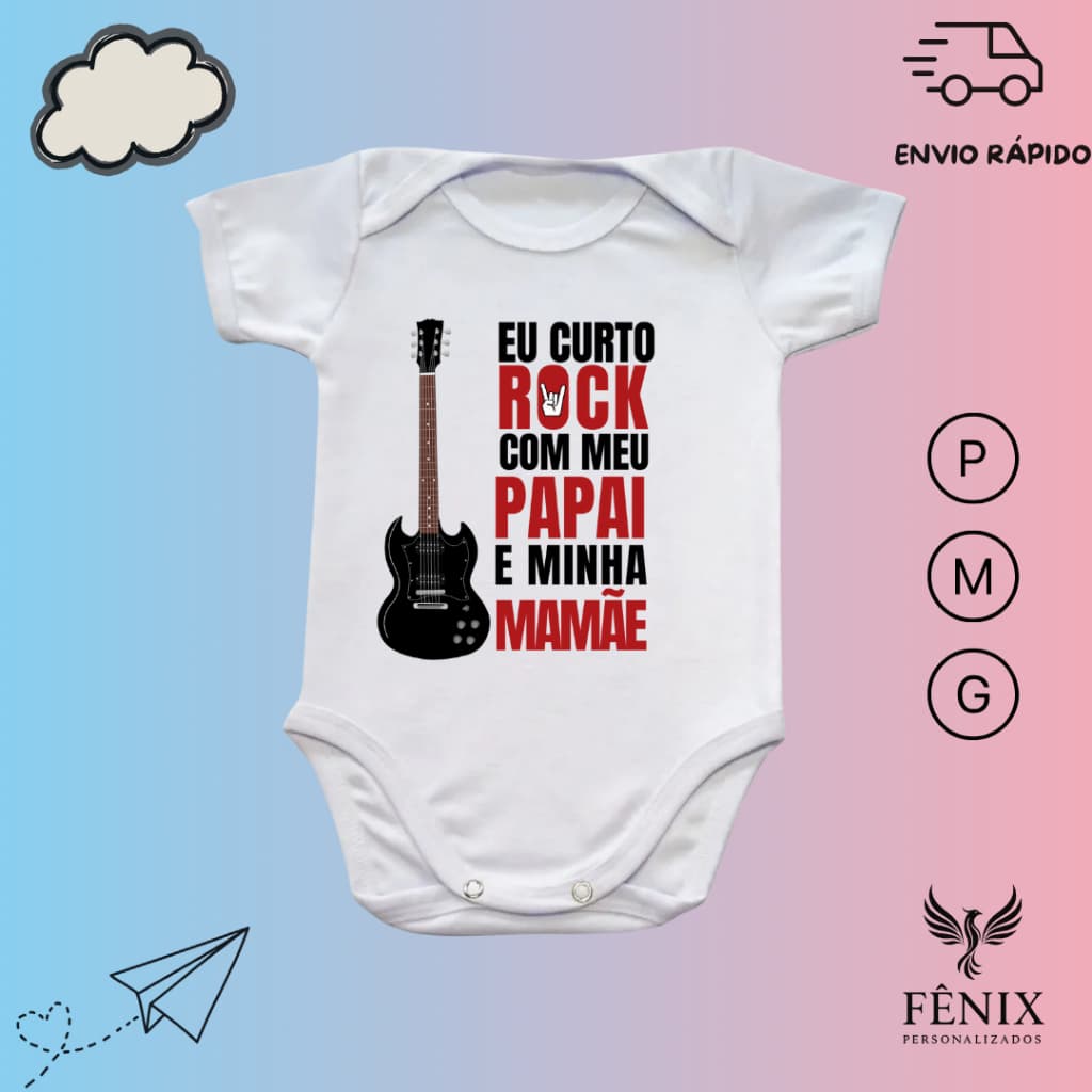 Body Infantil Bebê Tematico Rock and Roll Guitarra Bandas