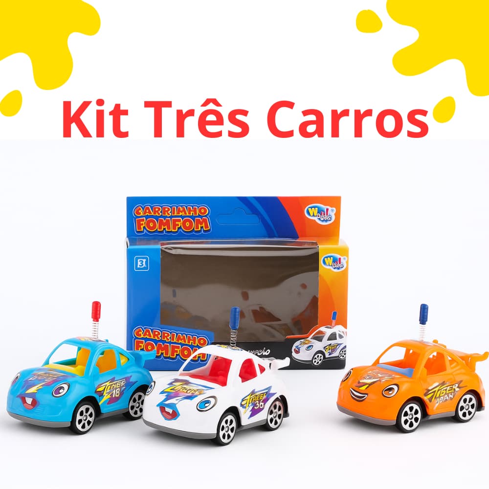 Carro a Friccao Fom Fom Kit com 3 Pecas Colors na Caixa Wellkids - Wellmix Carrinhos