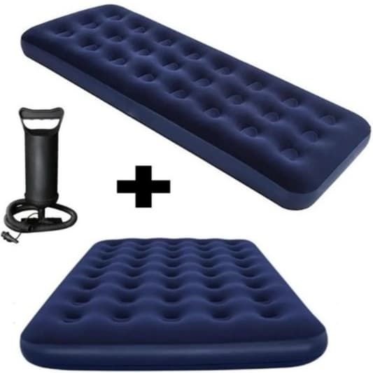 Kit Colchão Casal Inflável Resistente + Colchão Solteiro Inflável + 1 Bomba De AR