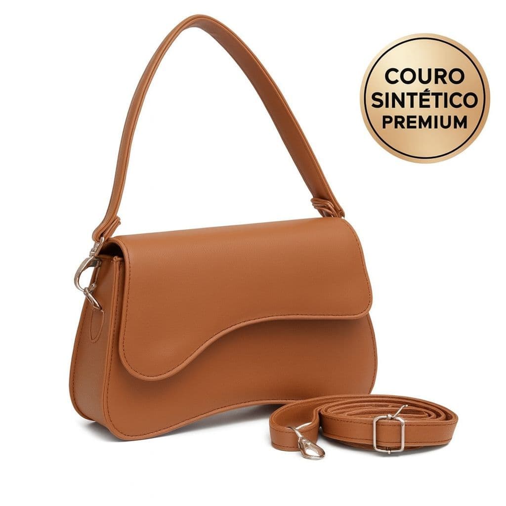 Bolsa feminina com detalhes levemente curvados com alça transversal