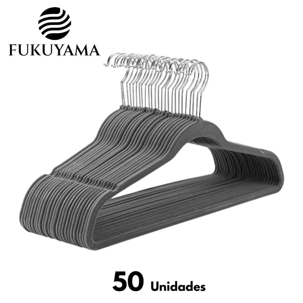 KIT 50 CABIDES DE VELUDO CINZA ADULTO ANTIDESLISANTE FUKUYAMA Slim Com Gancho Giratório 360°