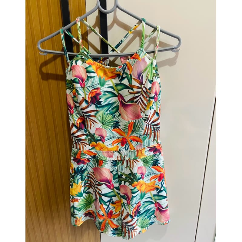 Macacão Feminino Florido de Verão com Zíper nas Costas Impecável