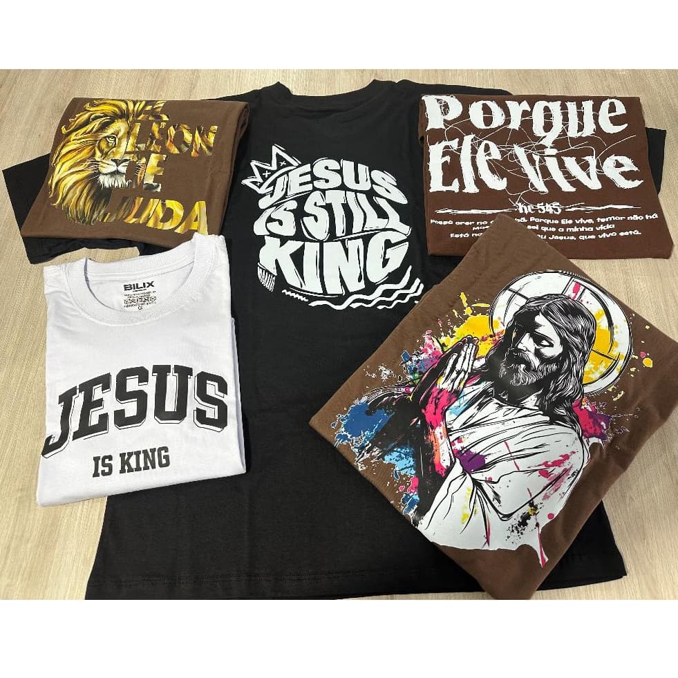 KIT 5 Camisetas Cristã  Oversized 100% algodao Todas Tamanho Unico P ao G1 Todas que estão de Capa