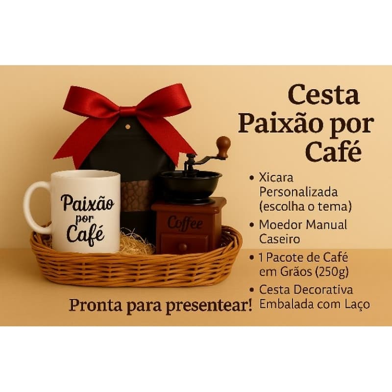 Kit Presente - Café Artesanal + Moedor + Caneca Personalizada