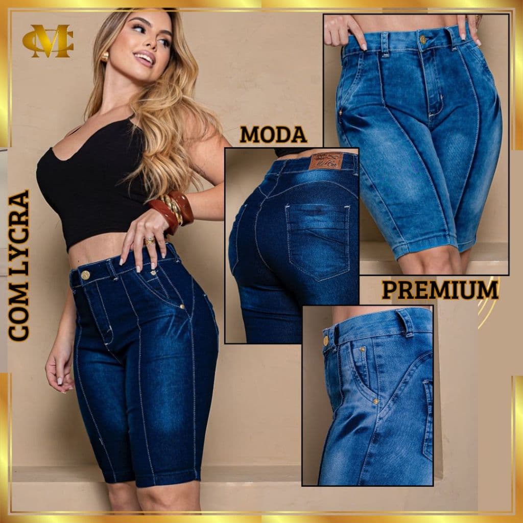 Bermuda Short Feminina Ciclista Jeans Levanta Empina BUMBUM com LYCRA Ate O Joelho roupas femininas