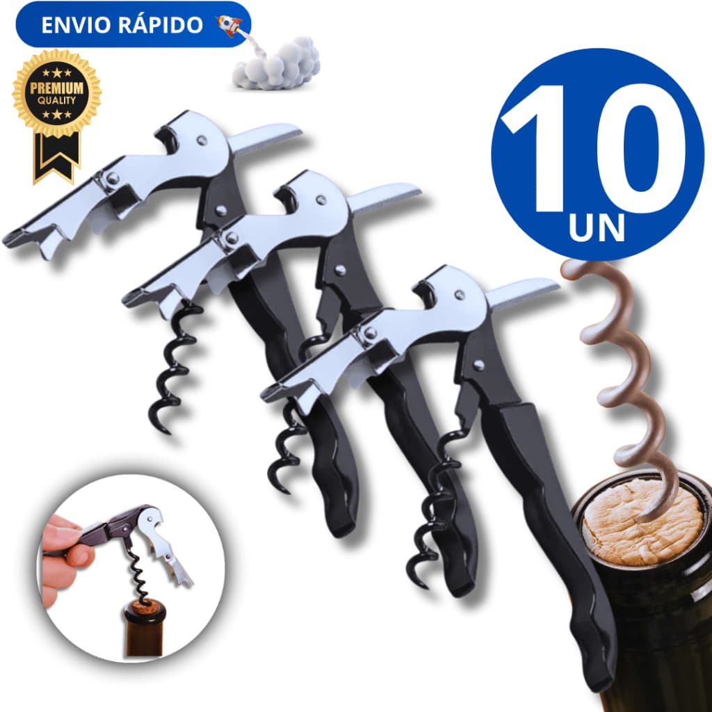 Combo Especial 10 Peças  Abridor Saca Rolha  De Garrafa Vinho Saca Rolhas Aço Inox 3 Em 1 Premium Resistente Qualidade