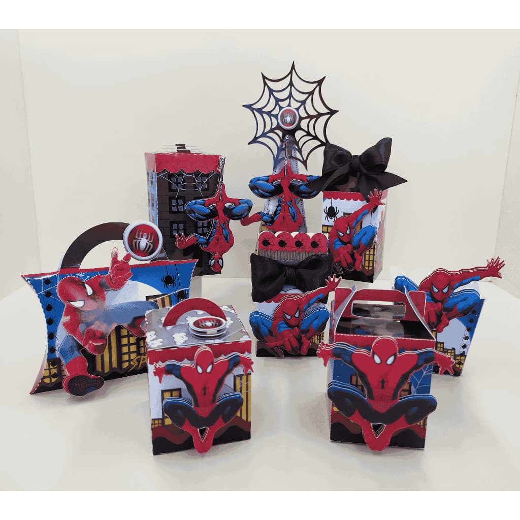 Kit Caixinhas Para Festa Homem Aranha Papelaria Personalizada Caixa Desmontado