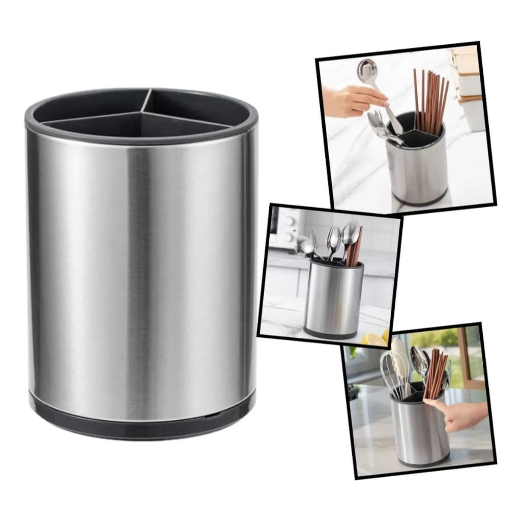 Porta Talher Com Dreno Inox Escovado Organizador Cozinha