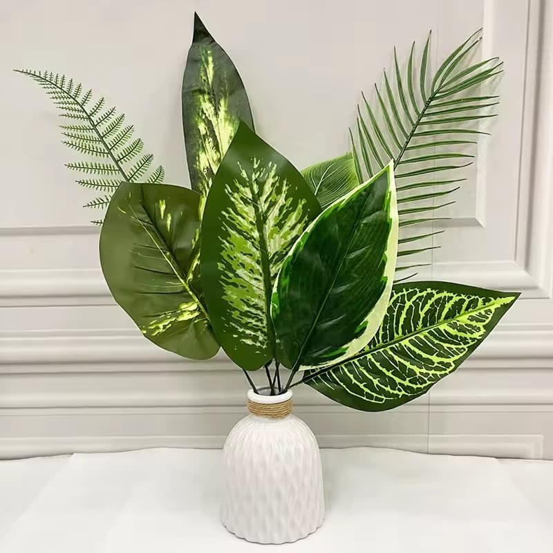 KIT 10 a 40 Folha Artificial 43cm Verde Plantas Artificiais Decoração Comigo Ninguém Pode - HK802317