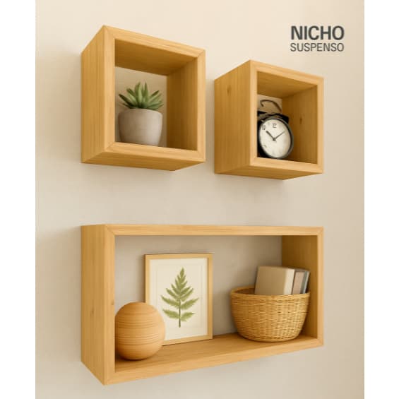 Kit 3 Prateleira Madeira Nicho Suspenso Retangular para Decoração Pinus Sala Quarto infantil cozinha plantas área