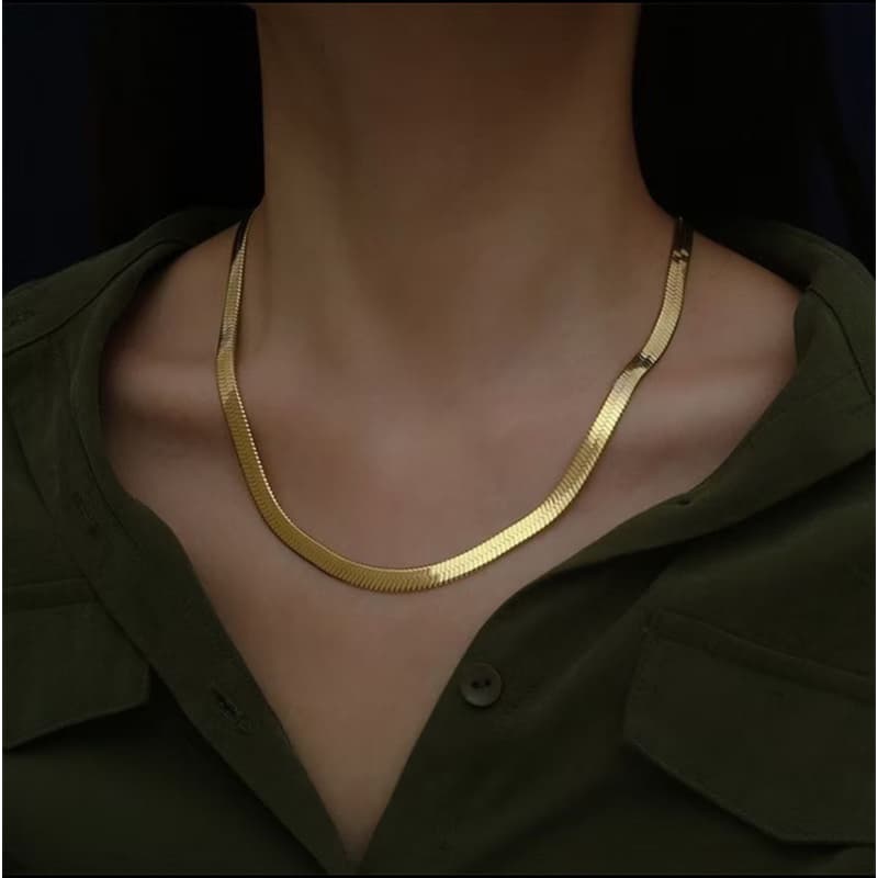 Colar Elegante Osso De Cobra Unissex Acessório Dourado Folheado Barato