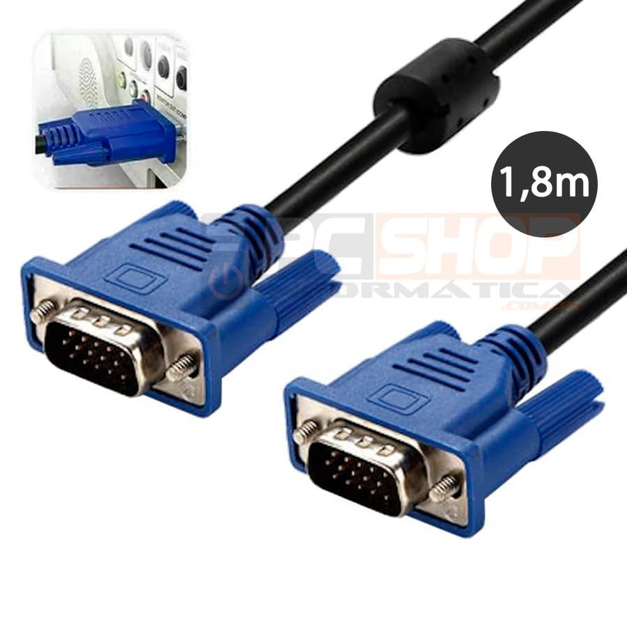 Cabo VGA de Vídeo para Monitor PC Tela 1,80 Metros com Filtro