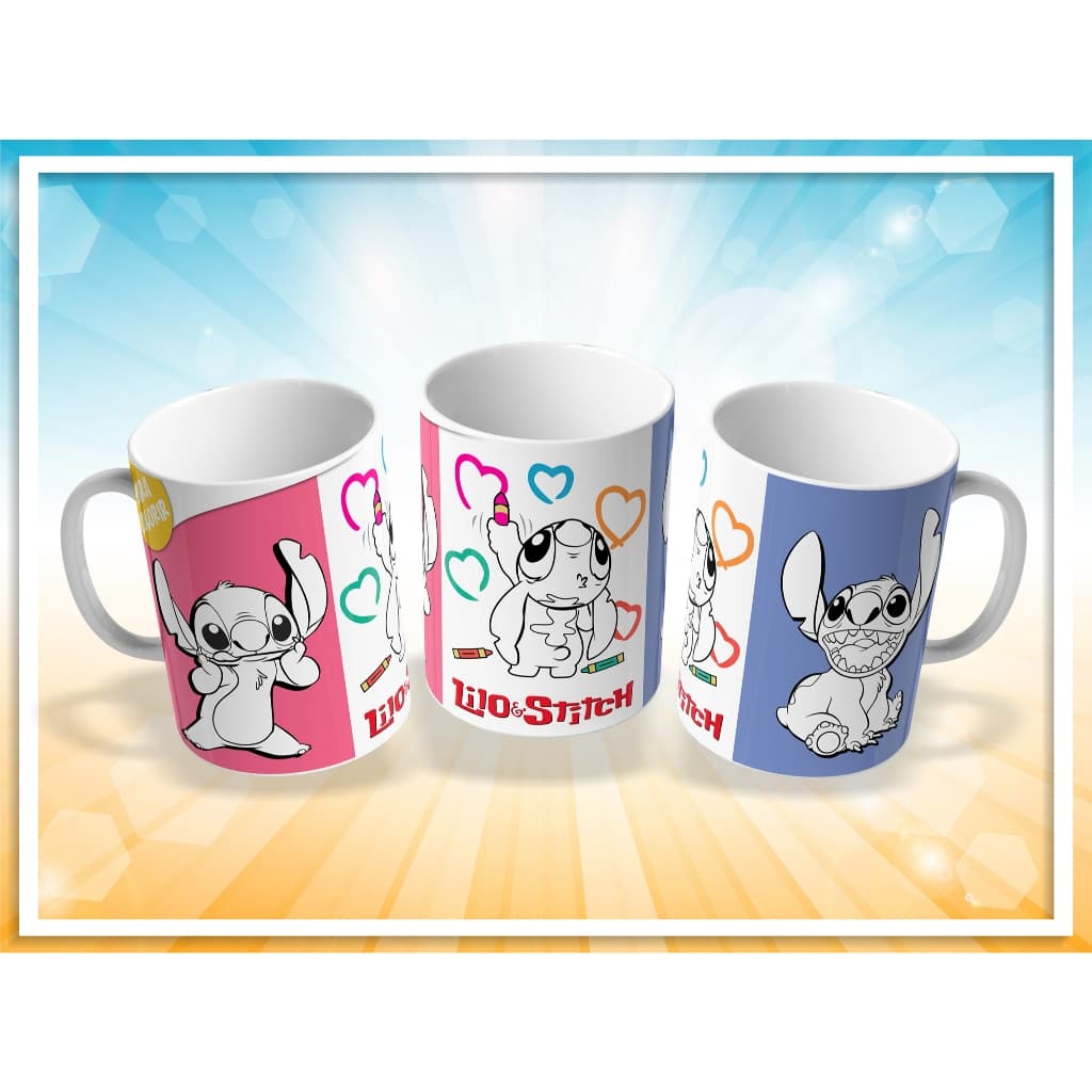 Caneca Stitch para Colorir - caneca polímero + 6 canetinhas laváveis