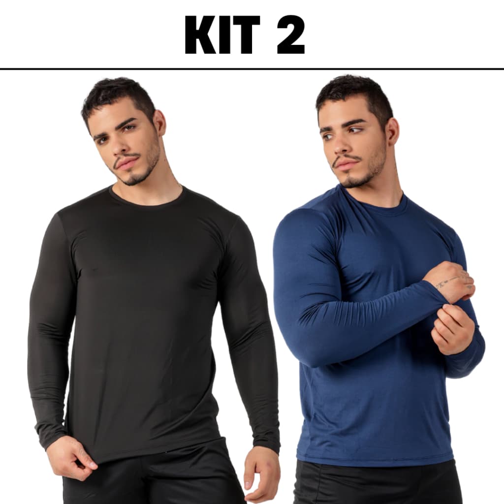 Kit 2 CamisasTérmica Masculina UV 50+ | Camisa Manga Longa Segunda Pele | Blusa de Frio Proteção Solar