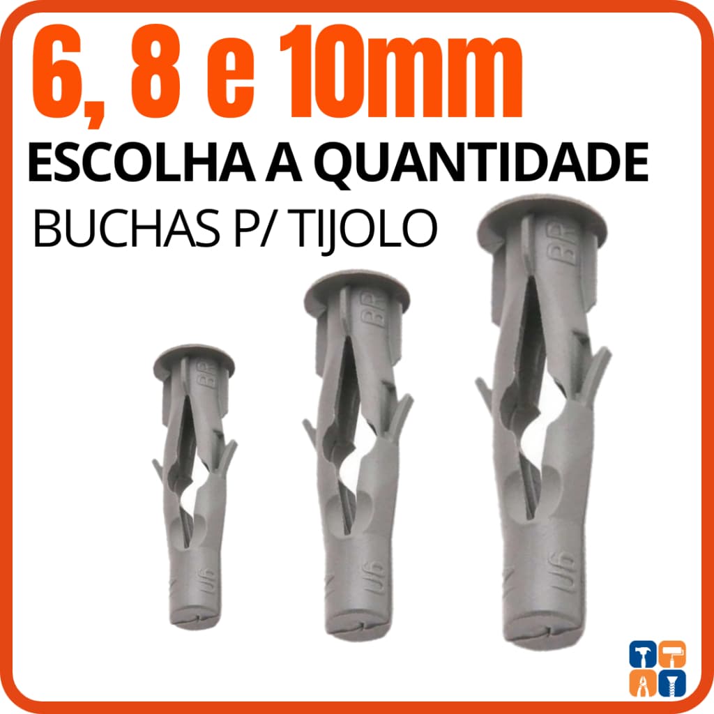 Kit Bucha Tijolo Baiano Furado 6, 8 e 10mm Kit Buchas FU para Bloco Oco Vazado Alvenaria