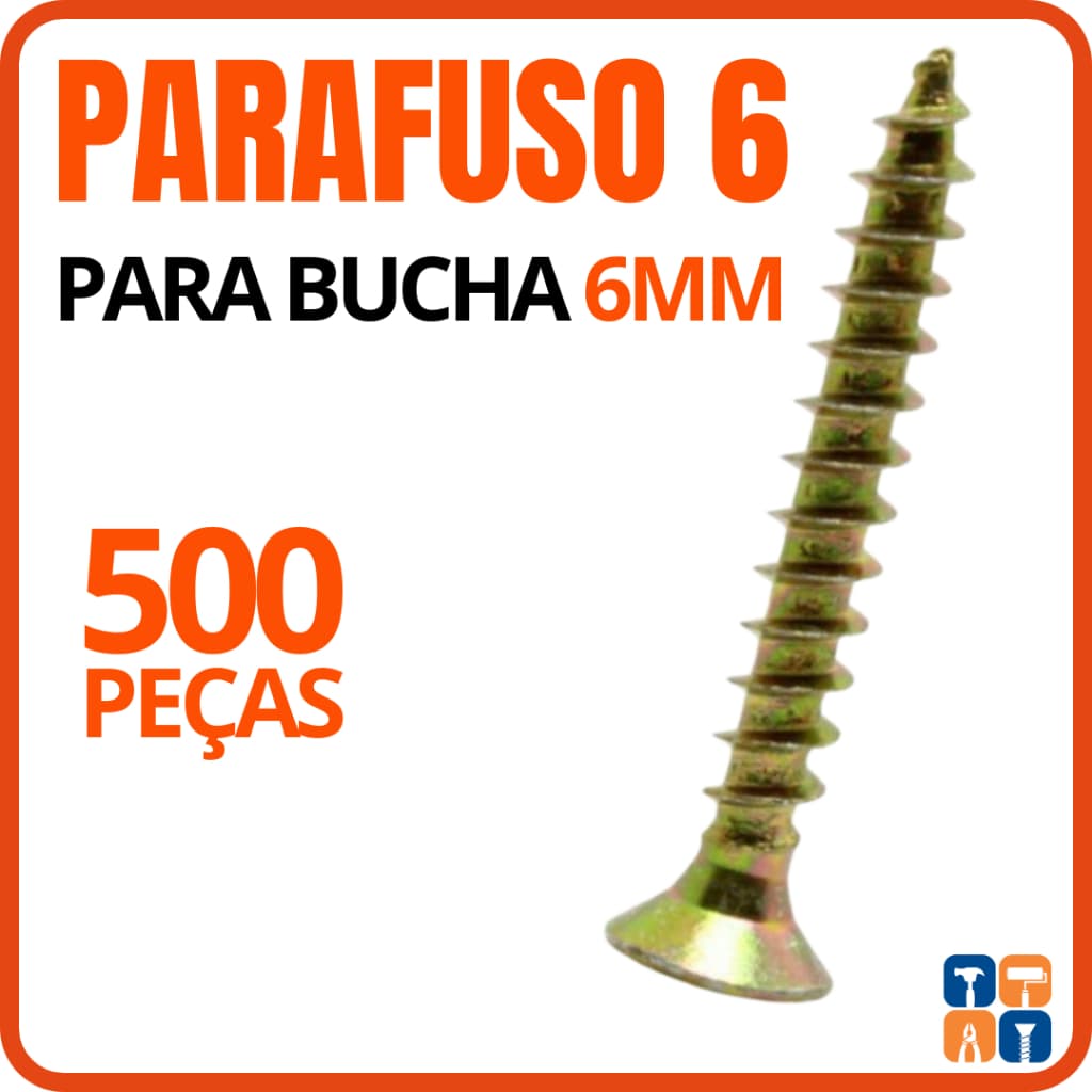 Parafuso 6 para Bucha 6mm com 500 Parafusos Philips 4cm Comprimento