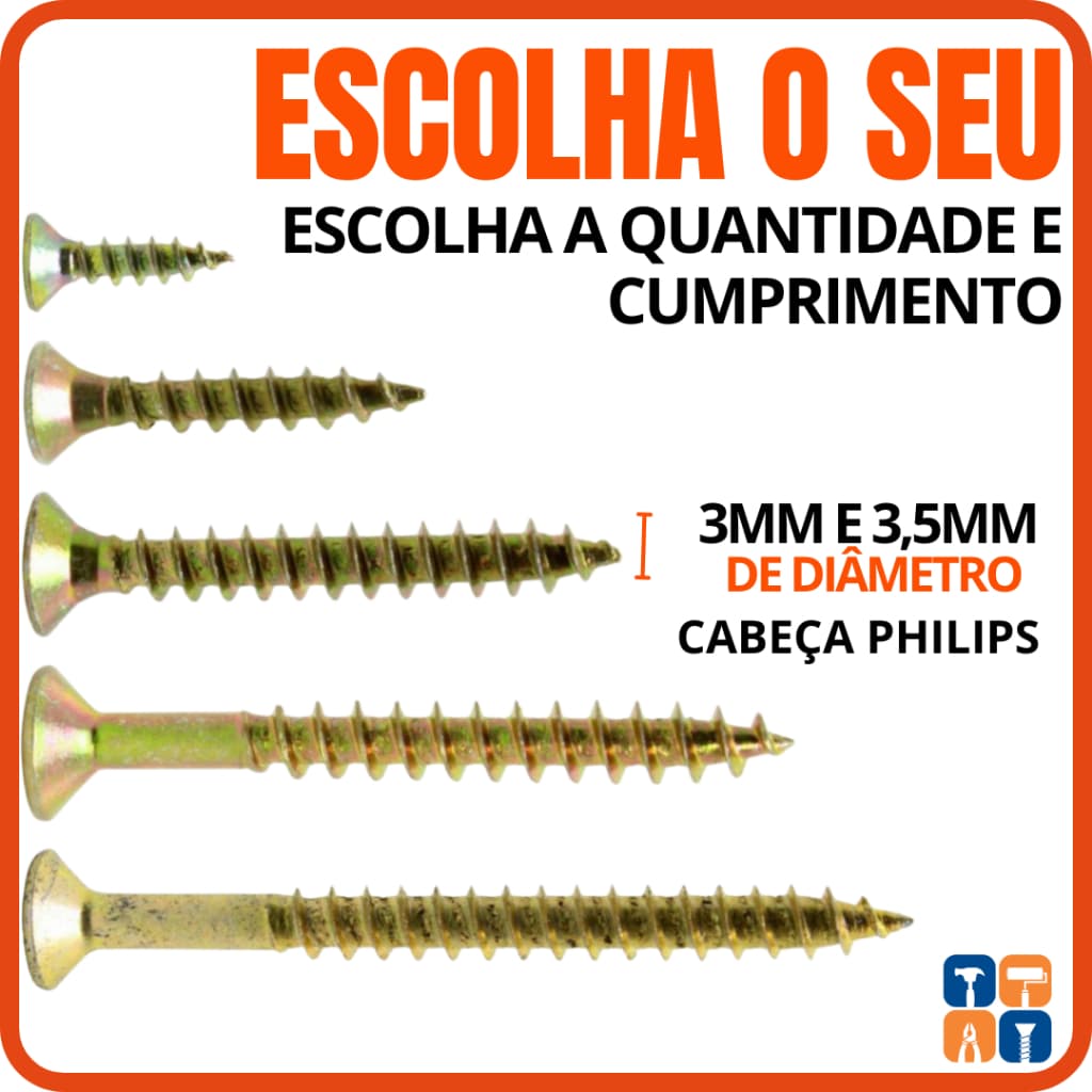 Parafuso para Madeira 3mm 3,5mm MDF Móveis Kit Parafusos Philips Chiboard Cabeça Plana Chata