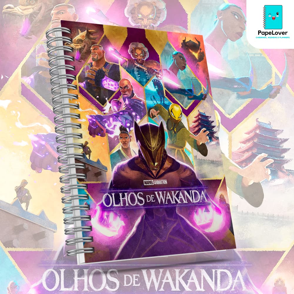 Caderno 'Olhos de Wakanda' com brinde especial - Marvel Pantera Negra - Capa dura, impressão HD.
